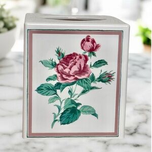 New Vintage SEARS Classic Rose Tissue Box Cover Floral Cottage Plastic Square